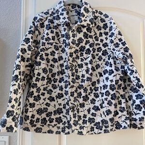 CJ Banks like new floral denim style corduroy jacket. Blue and white daisies. X